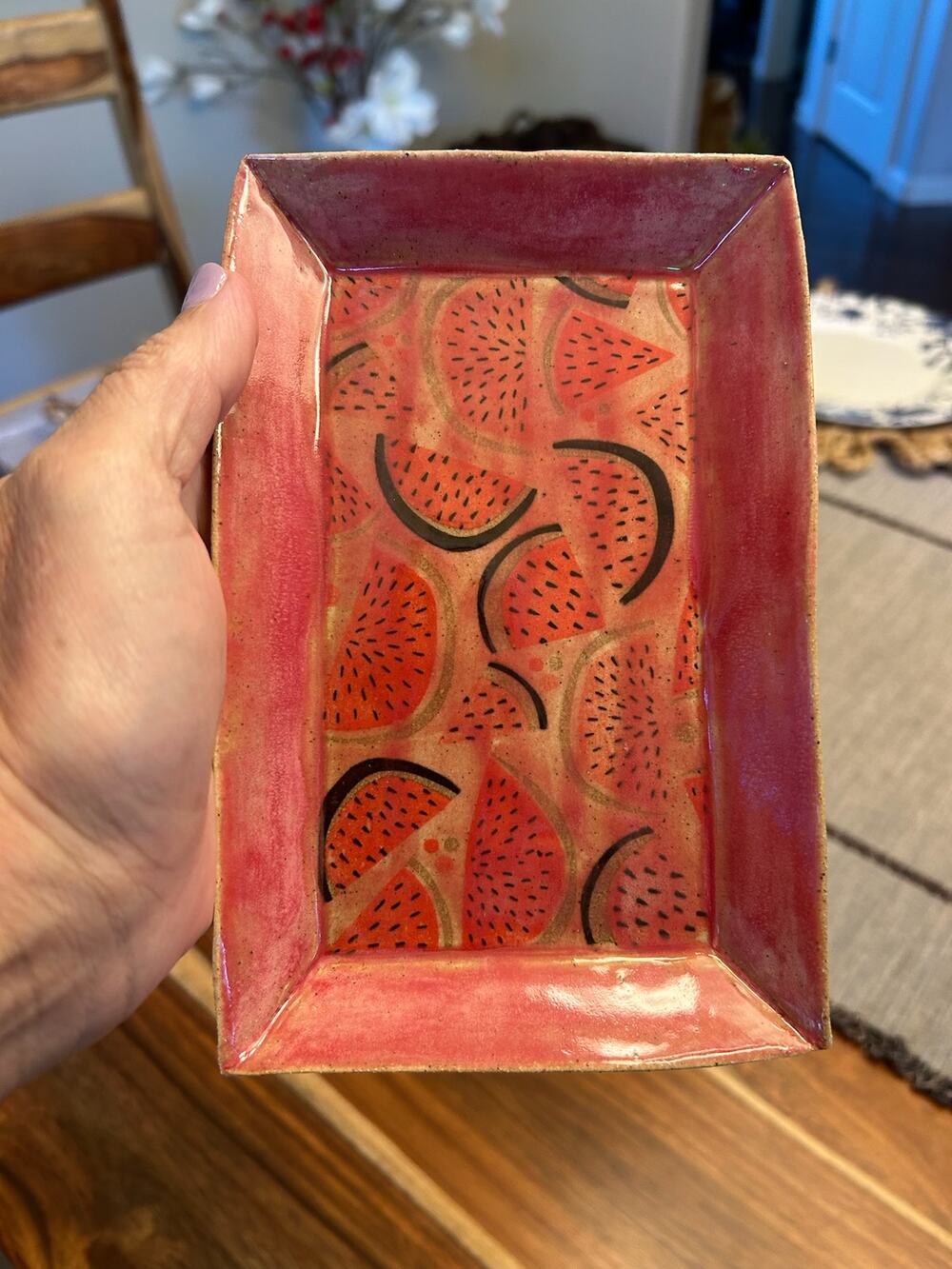 Ceramic Handcrafted Watermelon Dish Tray West Hills Studio Pink Home Decor
